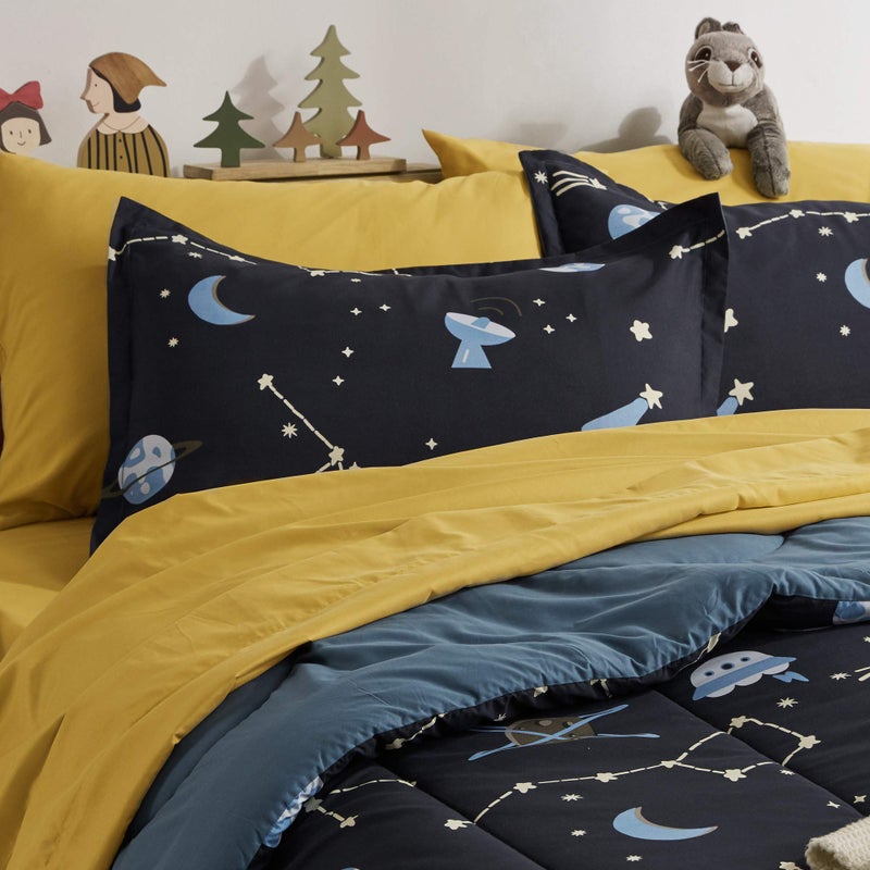 SLEEP ZONE Kids Twin Bedding Comforter Set - Super Cute & Soft Kids Bedding Bed in a Bag 5 Pieces Set with Comforter, Sheet, Pillowcase & Sham (Navy Galaxy) - Image 2